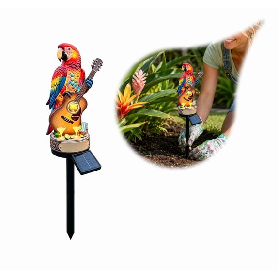 Solar Powered Parrot Head Paradise Garden Light, 17.72 inch Auto On/Off Waterproof Outdoor Stake Light, Tiki Tropical Decor for Patio Poolside Lawn Pathway