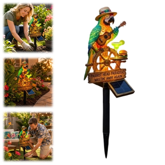 Solar Powered Parrot Head Paradise Garden Light, Auto On/Off Waterproof Outdoor Stake Light, Tiki Tropical Decor for Patio Poolside Lawn Pathway