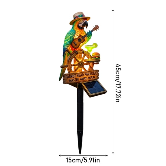 Solar Powered Parrot Head Paradise Garden Light, Auto On/Off Waterproof Outdoor Stake Light, Tiki Tropical Decor for Patio Poolside Lawn Pathway