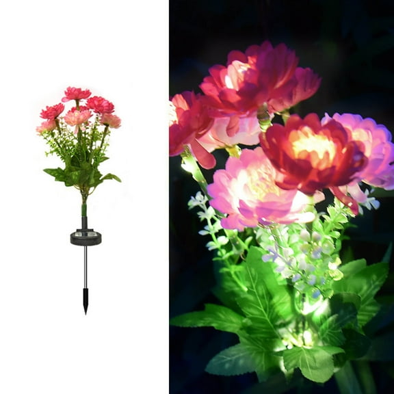 Solar Powered Peony Flower Lamp with 7 Head Silk Simulation LED for Outdoor Courtyard Decoration,IP65 Weatherproof,Intelligent Light Sensor,Long Lasting Performance