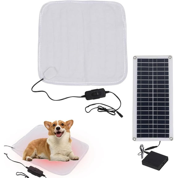 Solar Powered Pet Heating Pad - 12V 100W Solar Heated Dog Bed, Warming Cat Bed, Outdoor Kennel Heating Pad with Energy Storage Box, Adjustable Thermal Mat, for Winter Use in Home Dogs Cats Resting