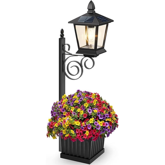 Solar Powered Planter Box Solar Lamp Post with Planter 2 In 1 Garden Light Solar Powered Floor Lamp With Flower Pot LED Yard Pathway Decorative Light For Patio Front Door Backyard Lighting