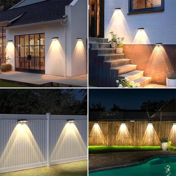 Solar Powered Plastic Sloped Fence Lights, IP65 Waterproof 3-Color Temperature LED Wall Step Security Light for Yard Patio Garden Decor