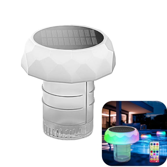 Solar-Powered Pool Chlorine Floater with LED Light, Floating Tablet Dispenser for Above Ground & In-Ground Pools, Waterproof Chemical Feeder for Water Parks & Aquariums