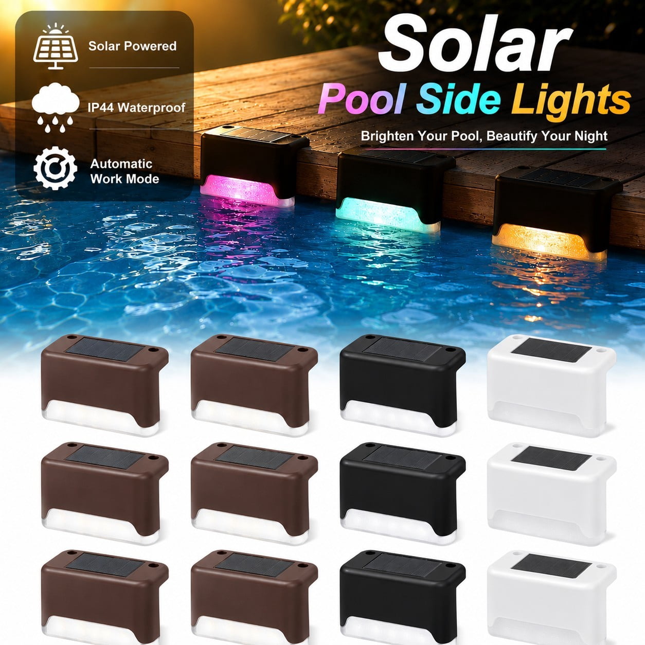 Solar Powered Pool Side Lights LED Waterproof Light up Swimming Pool ...