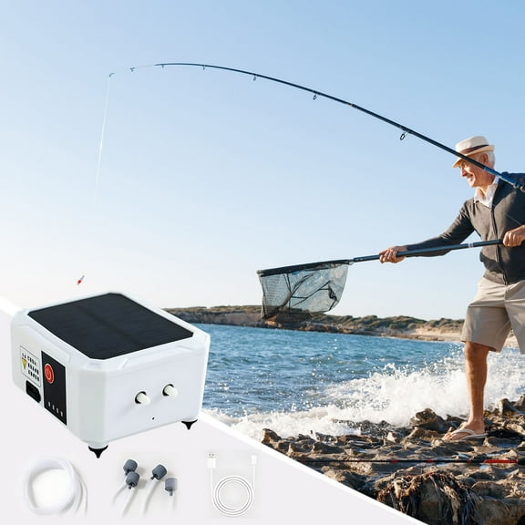 Solar-Powered Portable Oxygenator – Dual-Outlet, 5W Li-ion, 13 h Runtime, USB Rechargeable, for Outdoor Fishing & Home Aquariums