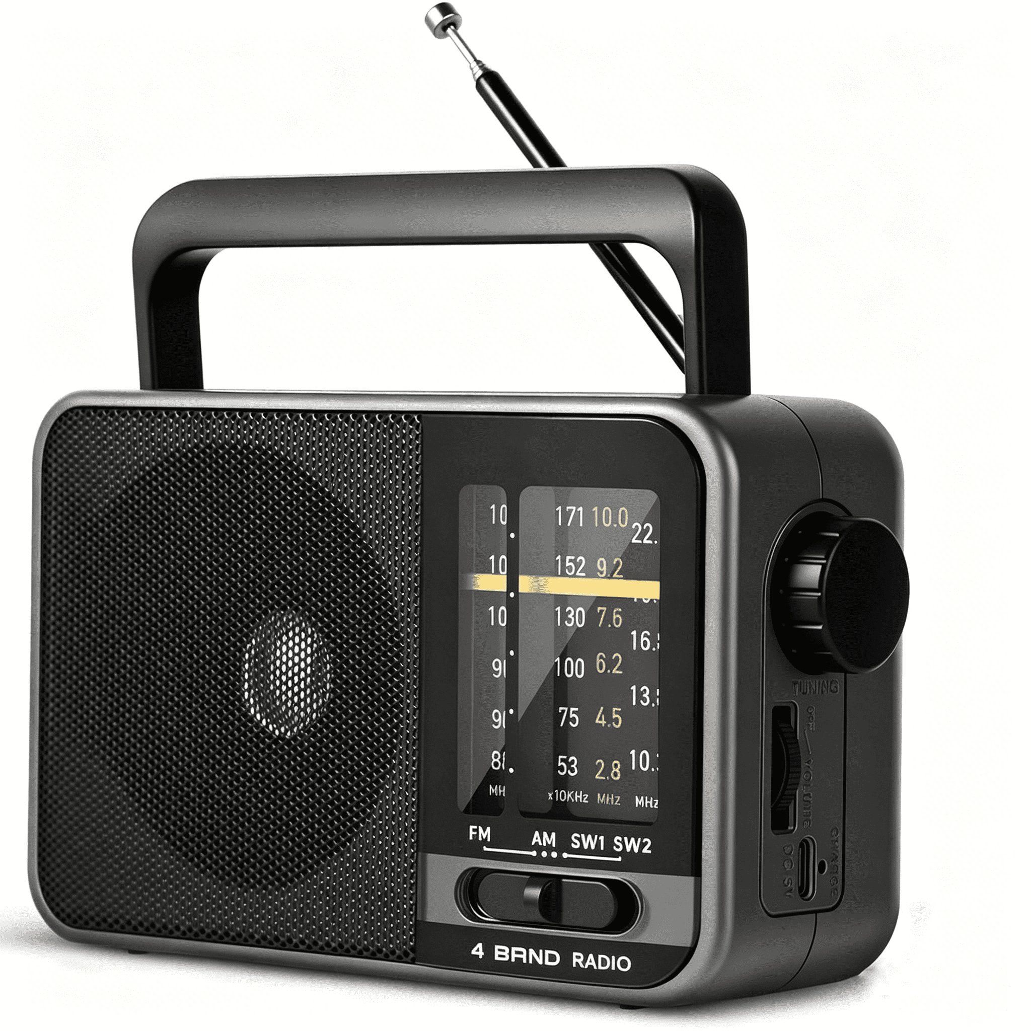 Portable Radio, AM/FM/SW Radio with Loud Speaker, Built-in Rechargeable Battery and USB-C - Emergency Radio for Outdoor, Camping, Travel, Storms and Power Outages