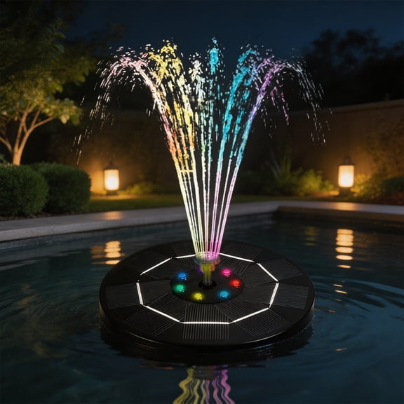 Solar Powered Pump with Colorful LED Lights – 8 Nozzle Modes Solar Water Pump for Bird Bath, Garden Pond, Pool & Outdoor Decor, Auto On/Off