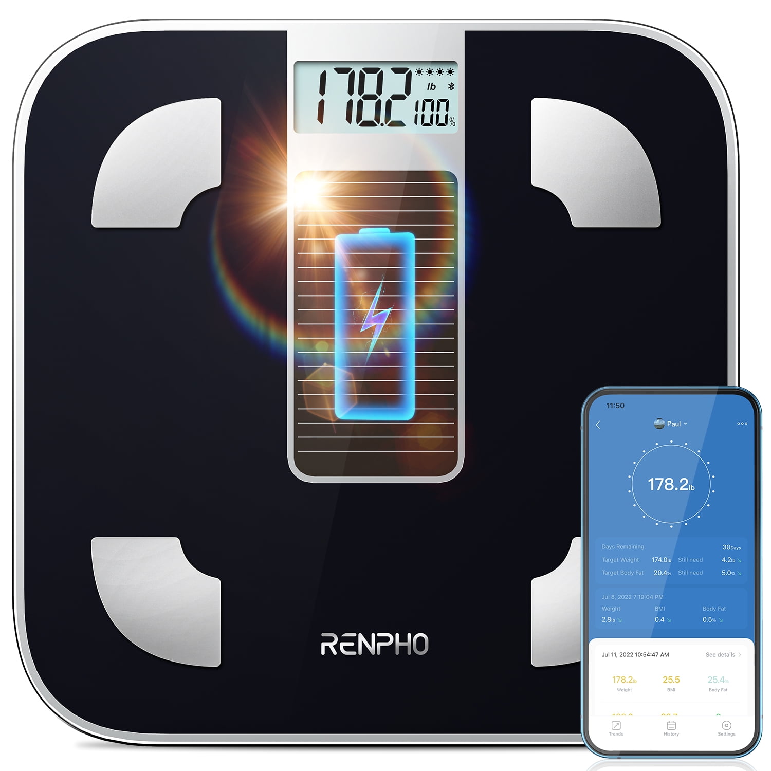  RENPHO Smart Scale for Body Weight, Solar Power