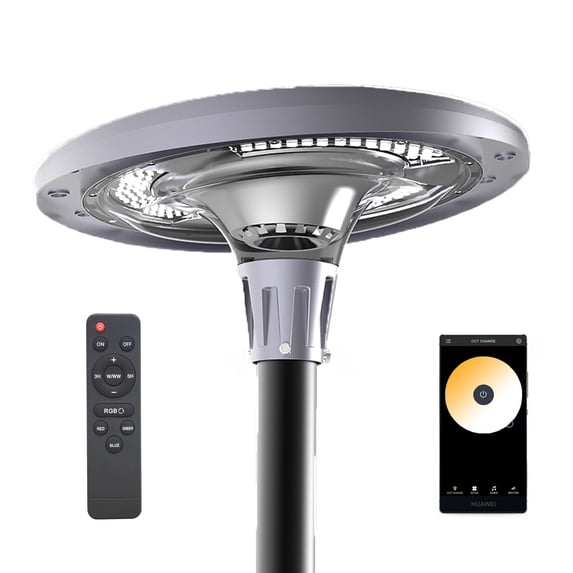 Solar Powered RGB LED UFO Round APP Control Post Light and Pole, 15W