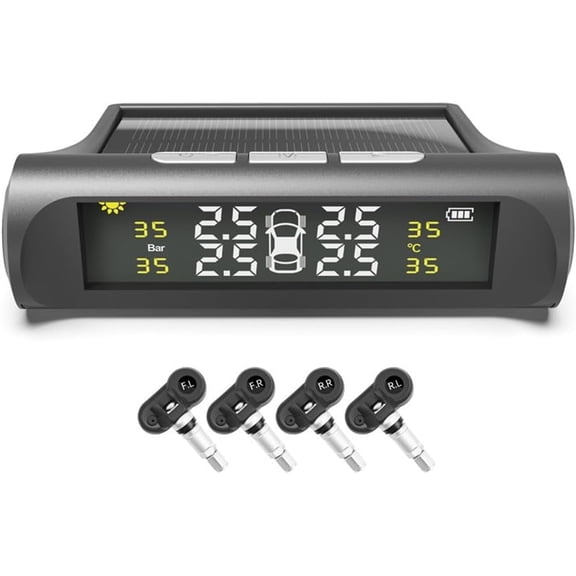 Solar-Powered RV, Trailer TPMS with 4 Sensors & LCD for Live Tire Pressure Temp, Tire Pressure Monitoring System, Camping Trailer Accessories, USB Charging, TPMS Sensors Set of 4(*b)