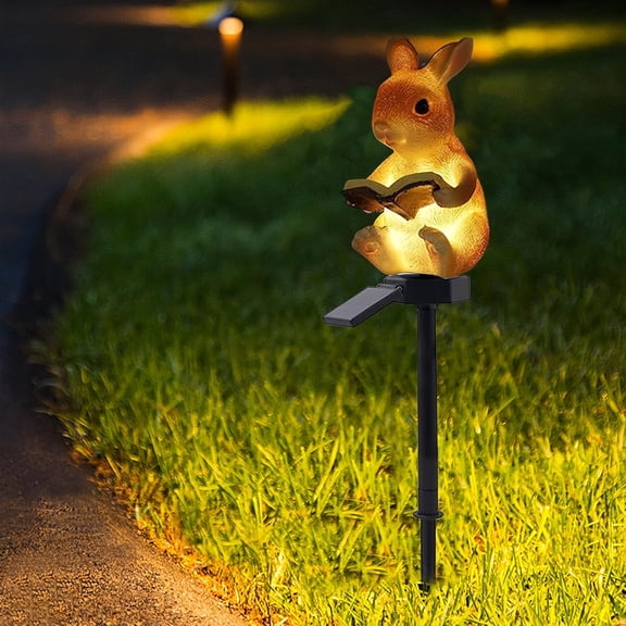 Solar Powered Rabbit Reading Lights, 16 in Garden Decorative Resin Cute Animal Ground lamp, Wireless Dusk to Dawn LED Lights Waterproof.