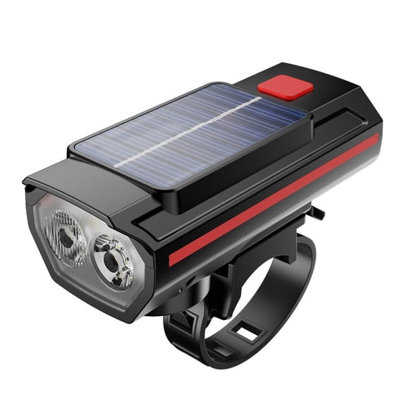 Solar Powered Rechargeable Bike Light Set, Waterproof LED Bicycle Headlight with Horn, Super Bright Dual LED Front Light for Night Riding, Mountain and Road Cycling Safety Accessories