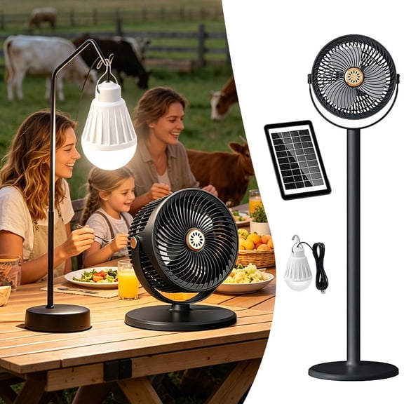 Solar Powered Rechargeable Fan with Light Portable USB-C Hanger Camping Fans,Power Outage at Home and Kitchen Emergency,Outdoor Tent Fan for Picnic,BBQ and Travel