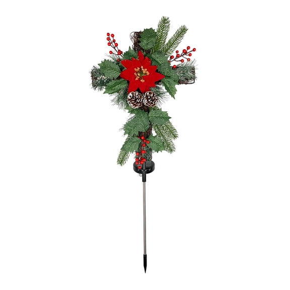 Solar Powered Red Flower Light Stake For Garden Yard Pathway And Outdoor Decoration
