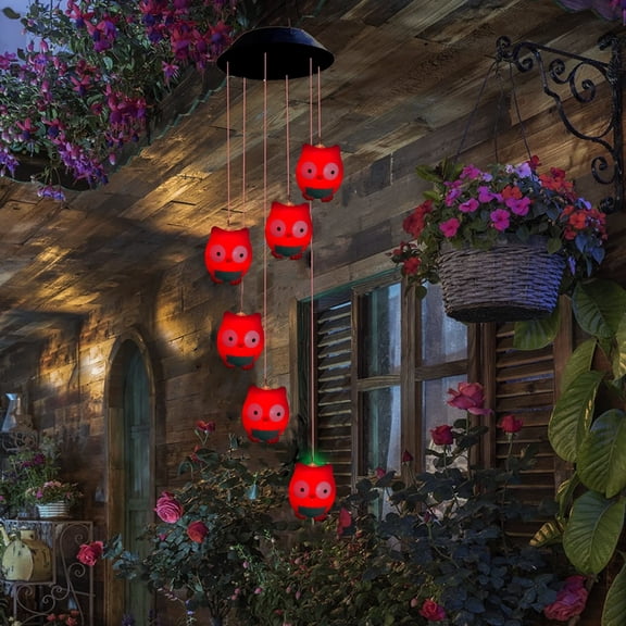 Solar Powered Red Owl Wind Chime Light,Color Changing Waterproof LED Hanging Lamp Owl Windchimes Lights for Outdoor Garden Yard Pathway Halloween Decoration