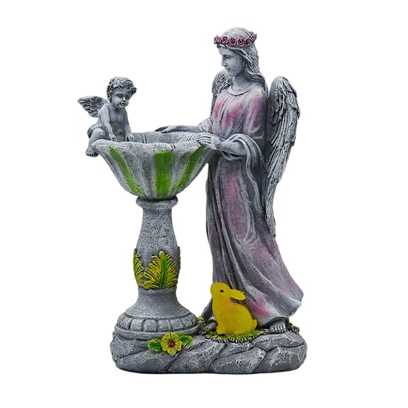 Solar Powered Resin Angel Light up Ornament for Indoor and Outdoor Garden Decors Figure Ornament Birdbath