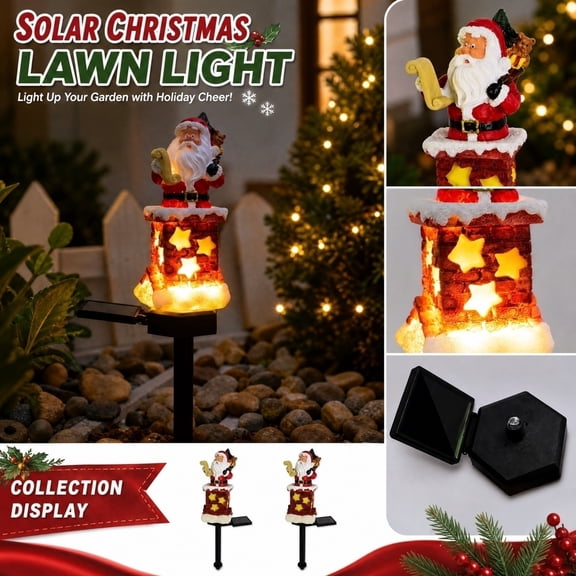 Solar Powered Resin Christmas Santa Chimney Outdoor Pathway Light, 1 Piece Decorative Ground Insert Lamp for Garden Yard Patio Lawn Holiday Landscape Decoration