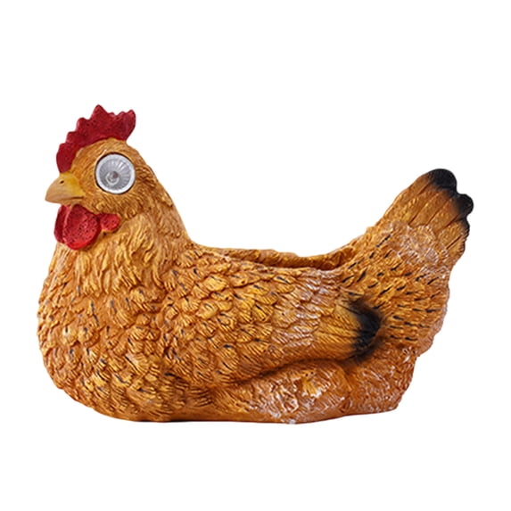 Solar Powered Resin Hen Garden Statue With Glowing Eyes Gold Chicken Ornament For Outdoor Yard Patio Sculptures Statues Light Brown