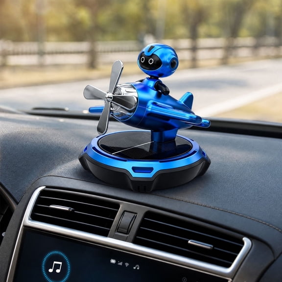 Solar Powered Robot Airplane Car Air Freshener Rotatable Aircraft Dashboard Aroma Diffuser Ornament Auto Interior Decoration for Car Home Office Gift for Car Owners Men Women, Blue