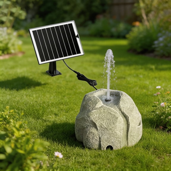 Solar-Powered Rock Bird Bath Fountain, Outdoor Water Feature for Garden & Patio