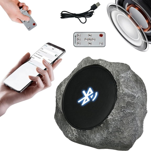 Solar Powered Rock Speakers Outdoor Waterproof, Bluetooth Wireless Stereo Speaker with Solar & USB Charging, Speaker System Decor for Patio Pool Garden Yard Home Outside