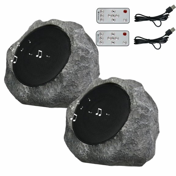 Solar Powered Rock Speakers Outdoor Waterproof, Bluetooth Wireless Stereo Speaker with Solar & USB Charging, Speaker System Decor for Patio Pool Garden Yard Home Outside