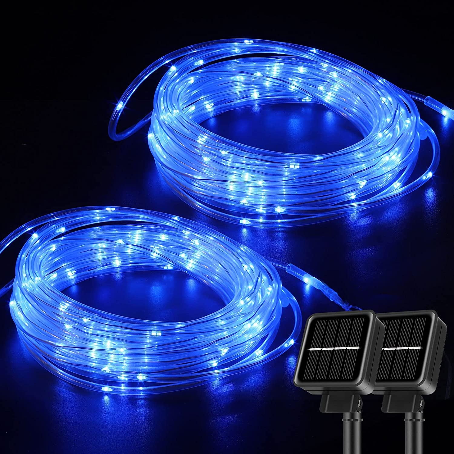 Solar Powered Rope Solar Powered Rope Lights 2 Pack, String Lights 66 ft. 8 Lighting Modes ...