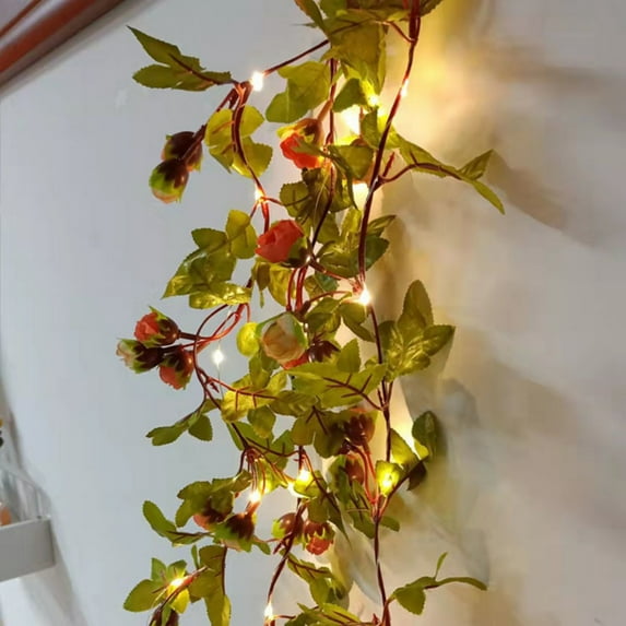 Solar Powered Rose String Lights Waterproof 6.6Ft 20 LED Fairy Lights Artificial Flower Floral Garland Light Decorations Garden Patio Fence Yard Outdoor