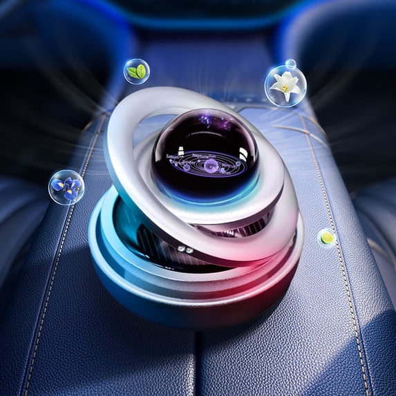 Solar Powered Rotating Double Ring Car Aromatherapy, Hanging Auto Fragrance Decoration, Odor Eliminator Air Freshener, Interior Ornament for Car Dashboard
