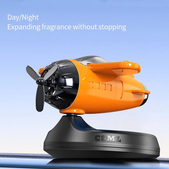 Solar Powered Rotating Helicopter Car Air Freshener, Aromatherapy Diffuser with Pure Copper Motor for Dashboard Ornament, Aluminum Alloy and ABS Construction(Orange)