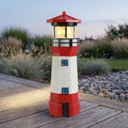Solar Powered Rotating Lighthouse Garden Decor, Red Outdoor Landscape Patio Light, Waterproof, Durable, Eco-Friendly
