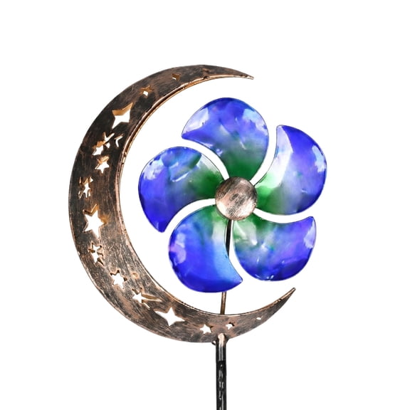 Solar-Powered Rotating Moon Garden Light Outdoor Decorative Ground Lamp for Patio Lawn Pathway Wedding Blue Metal Solar Light