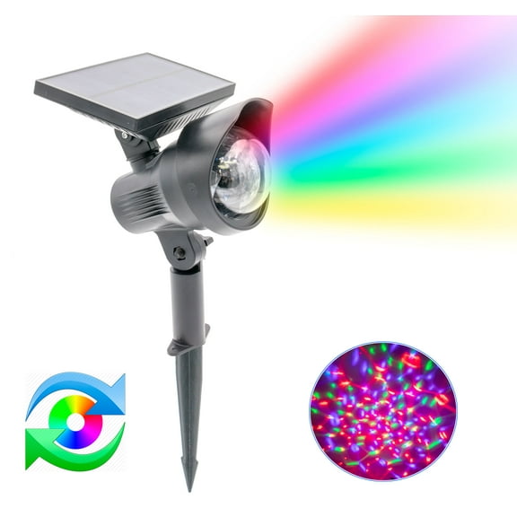 Solar Powered Rotating RGB Color LED Spotlight - Rotating Color Changing Disco Ground Lights - Outdoor/Indoor Waterproof Garden Landscape Yard Lights