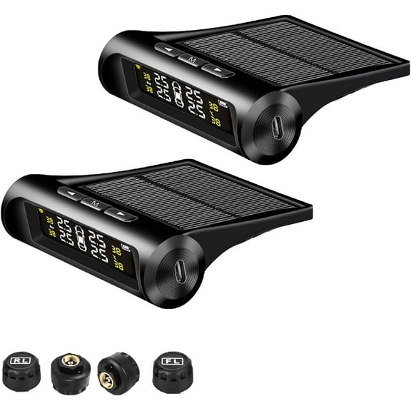 Solar-Powered Rv/Trailer Tpms W/4 Sensors & LCD for Live Tire Pressure/Temp, Trailer Tire Pressure Monitoring System, Travel Accessories, Rapid Pressure Loss Warning, 24/7 Guardian