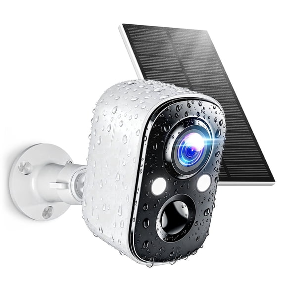 Techage Solar Powered 2K Outdoor Surveillance Camera with Solar Panel, White, Color Night Vision, Motion Detection