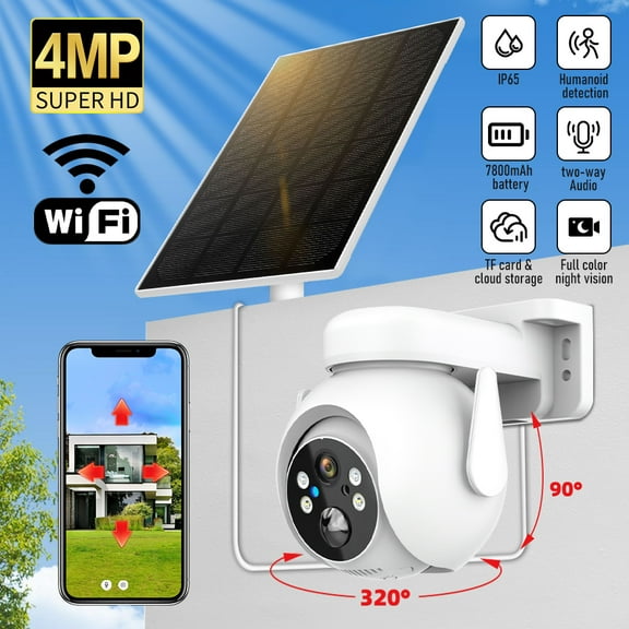 Solar Powered Security Cameras Wireless Outdoor,Pan Tilt 360°WiFi Camera with Color Night Vision/PIR Sensor/2-Way Audio