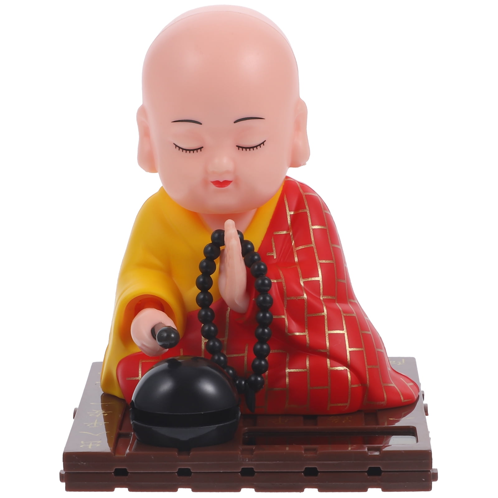 Solar Powered Shaking Head Buddhist Monk Figurines Car Dashboard