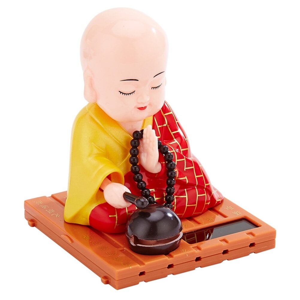 Solar Powered Shaking Head Buddhist Monk Figurines Car Dashboard