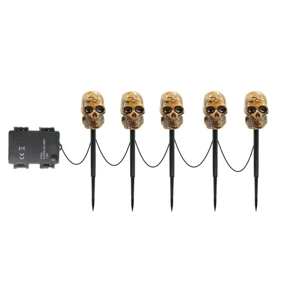 Solar Powered Skeleton Garden Stakes, 5-Pack Outdoor Halloween Lights, Waterproof LED Yard Decor, Holiday Party Pathway Markers - A