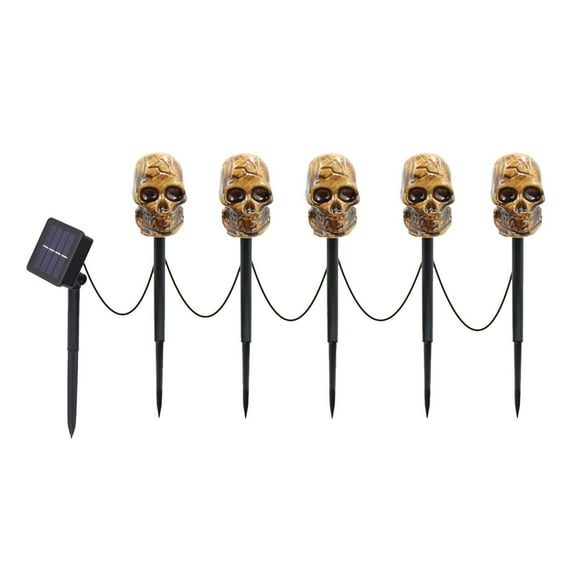 Solar Powered Skeleton Garden Stakes, 5-Pack Outdoor Halloween Lights, Waterproof LED Yard Decor, Holiday Party Pathway Markers - B