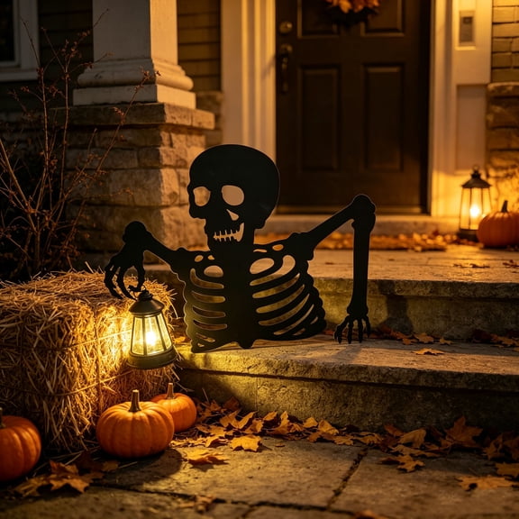 Solar Powered Skeleton Ground Light, LED Skull Skeleton Yard Ornament with Auto Charging Waterproof Design and Gothic Outdoor Lighting, Halloween Decor for Garden Porch Patio and Graveyard Scenes