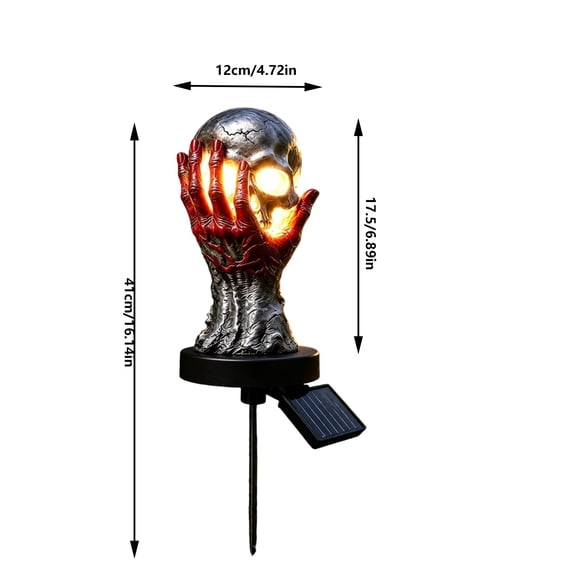 Solar Powered Skeleton Hand Ghost Stake Light With Skull Head Resin Outdoor Decoration 1 Count