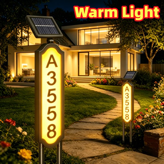 Solar Powered Smart House Address Sign Light Ground Stake Lawn Lamp Auto Night On Multi Color Switch Energy Saving No Wiring Solar Yard Garden Mailbox Light for Home Outdoor