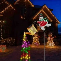 Solar Powered Snowman Watering Can Garden Lights Outdoor Christmas Decor Resin Patio Lamp Waterproof Automatic On/Off Ground Stake Holiday Lighting