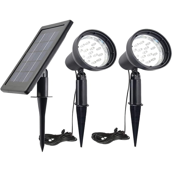 Solar Powered Spot Lights Outdoor Waterproof 2 in 1 Bright Solar SpotLights Power Adjustable for Flag Yard Flagpole Landscape Dusk to Dawn 2 x Spots Warm White