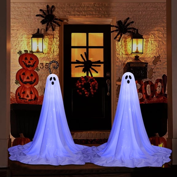 Solar-Powered Standing Ghost Decorative Lights for Halloween Garden Party - Automatic Outdoor Ornaments That Light Up at Dusk, 85-165CM Telescopic Rod