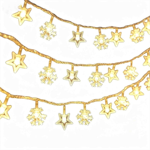 Solar Powered Star Snowflake Fairy Lights 6.5m – 30 LED Warm White String for Christmas Tree Bedroom Holiday Decor