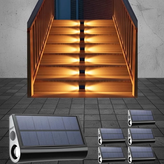 Solar Powered Step Lights Outdoor Waterproof LED for Deck Stair, Decorative Lamp for Yard, Patio, Porch Railing, Pathway, Fence, Warm White Lighting for Enhanced Security