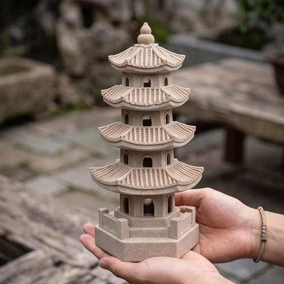 Solar Powered Stone Tower Garden Statue Lantern Decorative Resin Sculpture With Warm Night Light For Yard Villa Patio Outdoor Craft 4-Tier Stone Tower (Grey4)